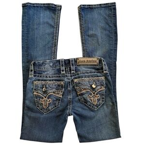 Rock Revival Yui Boot Cut Low Rise Distressed Embellished Y2K Jeans Size 24